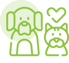 Dog and cat icon with heart symbol.